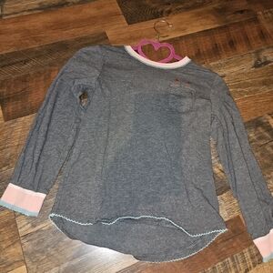 Matilda Jane Gray Long Sleeve Cat Shirt with Pink Accents